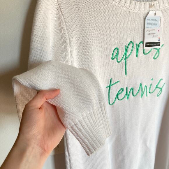 NWT Runway Athletics Womens XL White Apres Tennis Embroidered Knit Sweater Prep - Picture 6 of 10